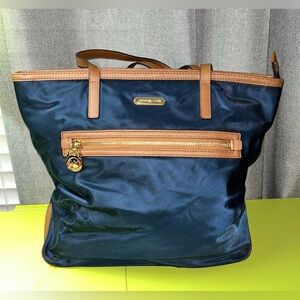 Michael Kors Nylon Leather Handbag Excellent Condition Very Clean Blue & Tan